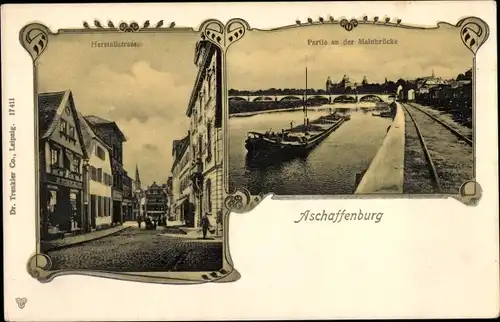 Ak Aschaffenburg in Unterfranken, Herstallstraße, Partie an der Mainbrücke