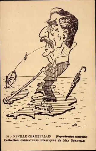 Ak Karikatur, Neville Chamberlain, Munich