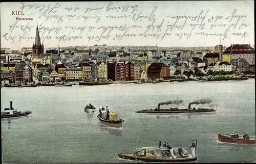 Ak Kiel in Schleswig Holstein, Panorama der Stadt, Boote