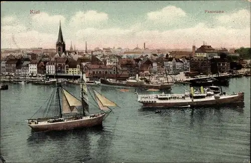 Ak Kiel Schleswig Holstein, Panorama, Schiffe