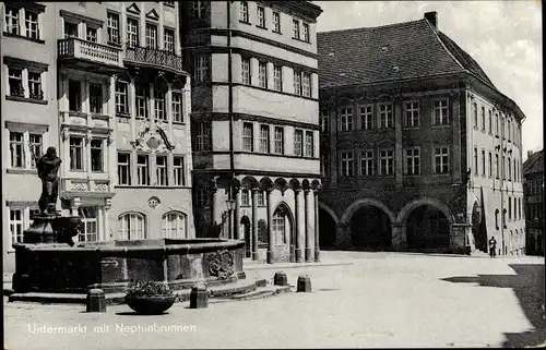 Ak Görlitz in der Lausitz, Untermarkt mit Neptunbrunnen