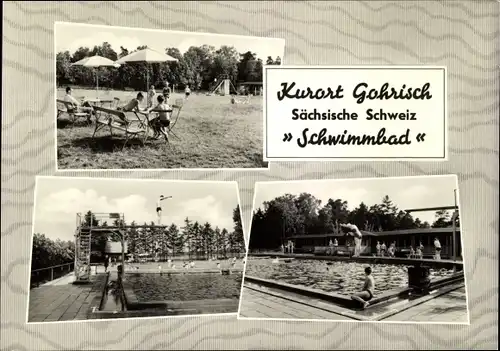 Ak Gohrisch in Sachsen, Schwimmbad mit Sprungturm und Liegewiese