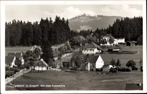 Ak Carlsfeld Eibenstock im Erzgebirge, Panorama mit Auersberg, Unterkunftshaus Auersberg