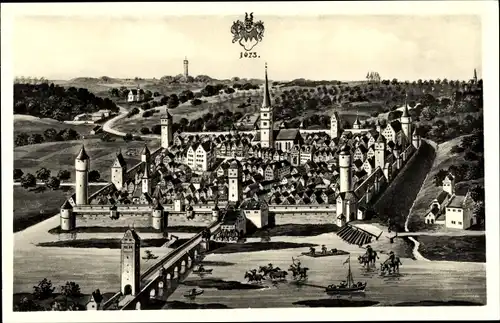 Ak Ochsenfurt am Main Unterfranken, Totale vom Ort nach einem Gemälde im Rathaussaal