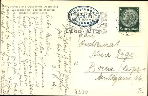 Ak Weißbach Bad Reichenhall in Oberbayern, Stadtansicht, Gasthaus Obermühle