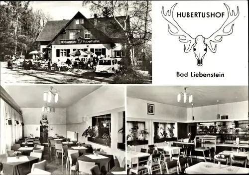 Ak Bad Liebenstein im Thüringer Wald, Hubertushof, Außenansicht mit Terrasse, Innenräume