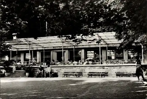 Ak Frauenwald am Rennsteig Ilmenau in Thüringen, Cafe Lenkgrund, Terrasse mit Gästen