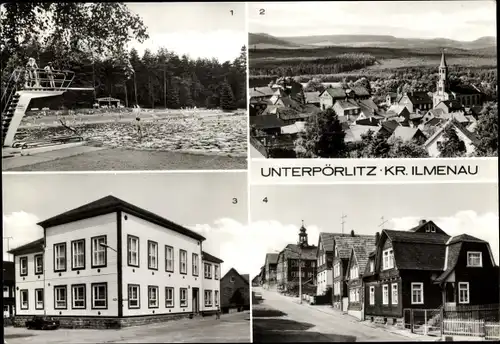 Ak Unterpörlitz Ilmenau in Thüringen, Schwimmbad, Konsum-Gaststätte Zur Sonne, Ernst-Thälmann-Str.