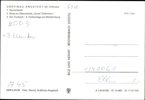 Ak Gräfinau Angstedt Ilmenau in Thüringen, Herrenteich, Ernst Thälmann Oberschule