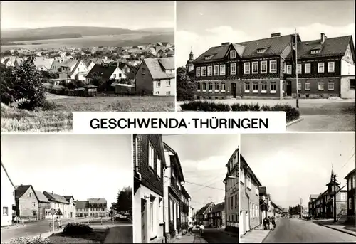 Ak Geschwenda Thüringen, Teilansicht, Schule, Rat der Gemeinde, Waldsteinstraße, Plan