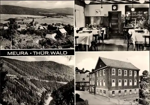 Ak Meura im Thüringer Wald, Übersicht, Gasthaus Meurastein, Blick vom Meurastein in Schlagetal