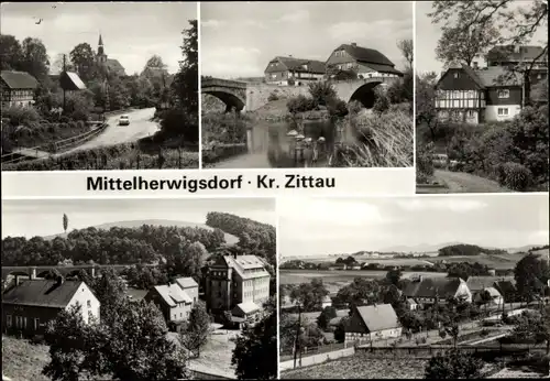 Ak Mittelherwigsdorf in der Oberlausitz, Teilansichten