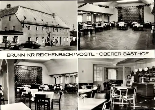 Ak Brunn Auerbach im Vogtland, Oberer Gasthof, Außenansicht, Innenansichten