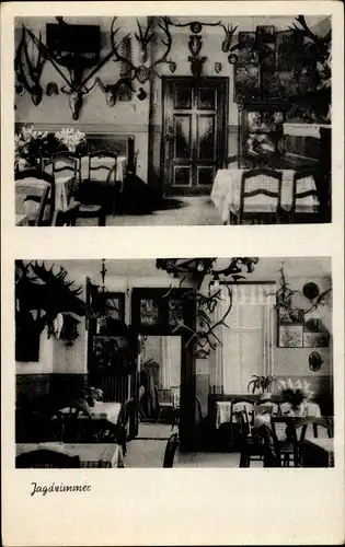 Ak Auwallenburg Trusetal Thüringen, Gasthaus zum Trusentaler Wasserfall, Jagdzimmer