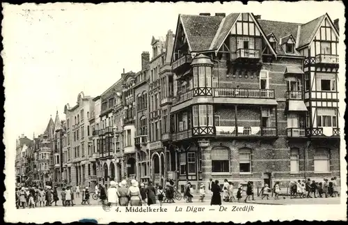 Ak Middelkerke Westflandern, La Digue, De Zeedijk