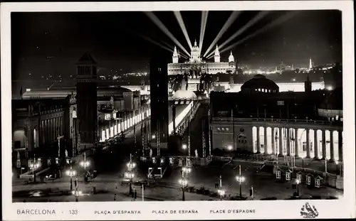 Ak Barcelona Katalonien Spanien, Plaza de Espana bei Nacht