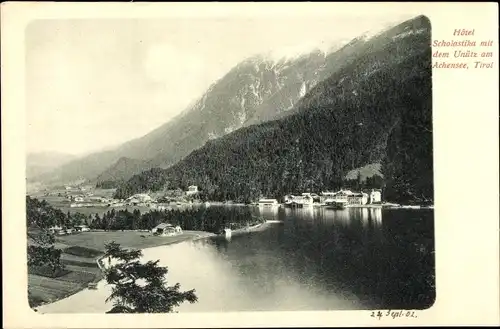 Ak Scholastika Achenkirch in Tirol, Hotel, Unütz am Achensee, Panorama