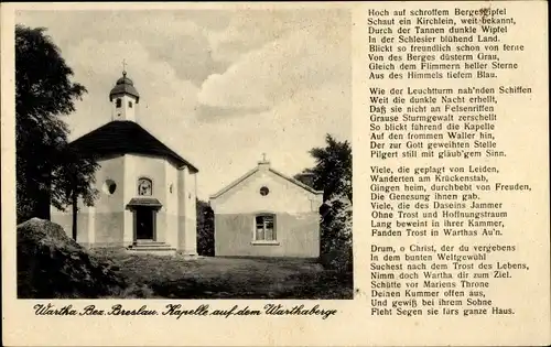 Ak Bardo Śląskie Wartha Schlesien, Kapelle auf dem Warthaberge, Gedicht