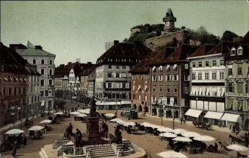 Ak Graz Steiermark, Hauptplatz mit Schlossberg
