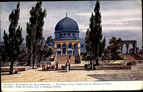 Künstler Ak Perlberg, F., Jerusalem Israel, Omarmoschee, Tempelplatz