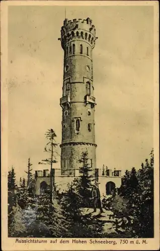 Ak Děčínský Sněžník Hoher Schneeberg Region Aussig, Aussichtsturm