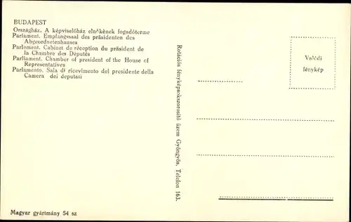 Ak Budapest Ungarn, Parlament, Empfangssaal des Präsidenten des Abgeordnetenhauses