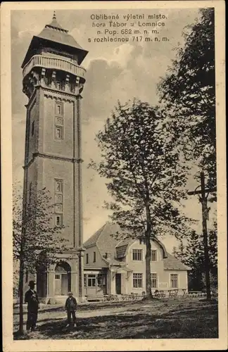 Ak Lomnice nad Popelkou Region Reichenberg, hora Tabor, Aussichtsturm