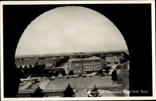 Ak Emmeloord Noordoostpolder Flevoland Niederlande, Panorama vanaf N. H. Kerk