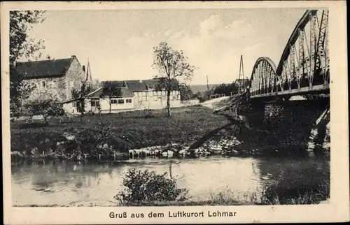 Ak Lohmar in Nordrhein Westfalen, Brücke zum Ort, Teilansicht