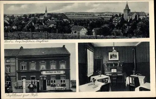 Ak Neunkirchen Seelscheid im Rhein Sieg Kreis, Gasthaus zur Post, Innenansicht, Blick auf den Ort