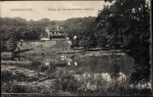 Ak Saarbrücken im Saarland, Partie am Deutsch-Mühlenweiher