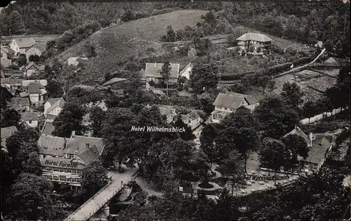 Ak Treseburg Thale im Harz, Hotel Wilhelmsblick, Hotel Forelle, Hotel Weißer Hirsch, Luftbild