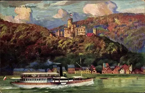 Künstler Ak Capellen Kapellen Stolzenfels Koblenz am Rhein, Burg, Dampfer Hansa