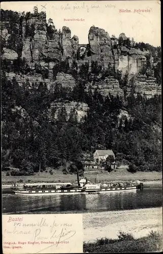 Ak Lohmen im Elbsandsteingebirge, Bastei, Dampfer