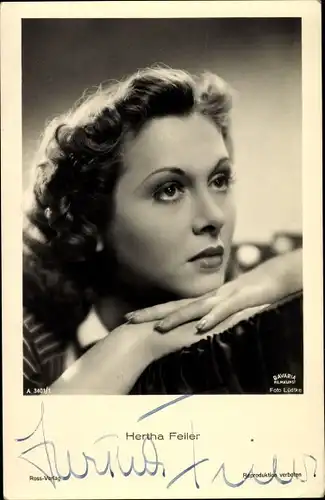 Ak Schauspielerin Hertha Feiler, Portrai, Autogramm