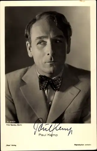 Ak Schauspieler Paul Kemp, Portrait, Fliege, Ross, Autogramm