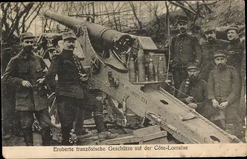Ak Eroberte französische Geschütze auf der Cote Lorraine, I WK