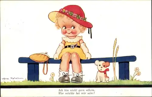 Künstler Ak Paterson, Vera, Ich bin nicht gern allein, Mädchen mit Hund