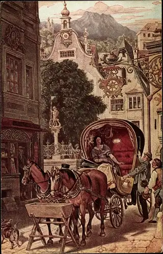 Künstler Ak Schwind, Moritz von, Die Hochzeitsreise, Pferdekutsche