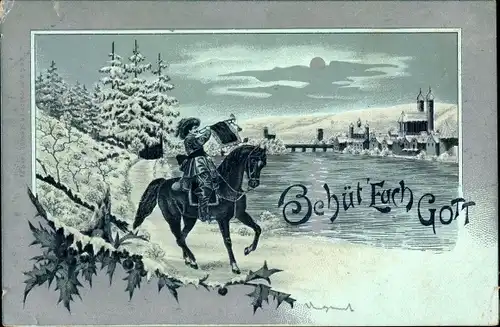 Mondschein Litho Trompeter von Säckingen, Behüt Dich Gott, Winterlandschaft