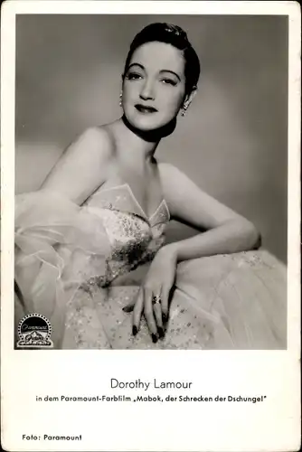 Ak Schauspielerin Dorothy Lamour, Portrait, Paramount Pictures, Mabok, der Schrecken der Dschungel