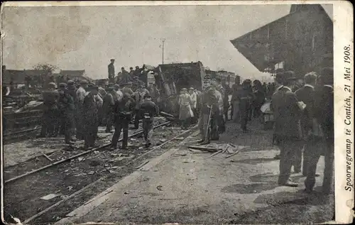 Ak Contich Kontich Flandern Antwerpen, Catastrophe 21 Mai 1908, Eisenbahnunglück