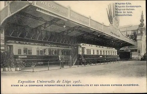Ak Liège Lüttich Wallonien, Exposition Universelle 1905, Wagons Lits, Train de luxe, Transsiberien
