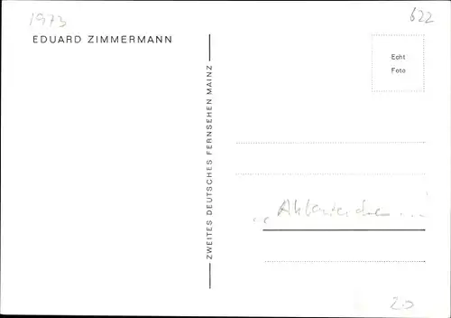 Ak Fernsehmoderator Eduard Zimmermann, Aktenzeichen XY ungelöst, Portrait, Autogramm 1973