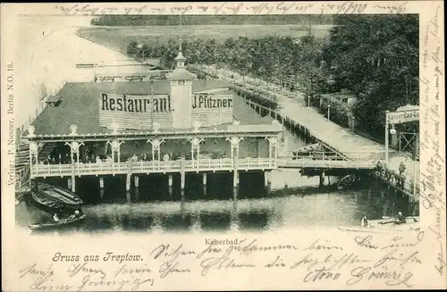Ak Berlin Treptow, Partie am Kaiserbad, Restaurant