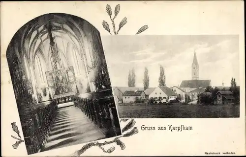 Ak Karpfham Bad Griesbach im Rottal Niederbayern, Kirche, Innenansicht, Blick auf den Ort