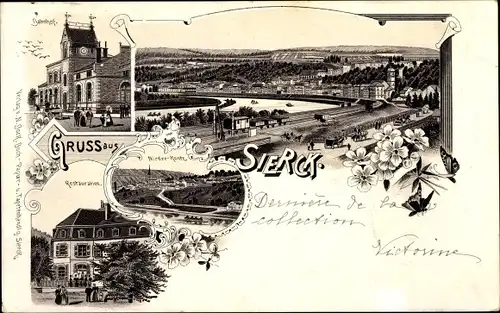 Litho Sierck Moselle, Bahnhof, Gesamtansicht, Restaurant