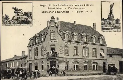 Ak Sainte Marie aux Chênes Moselle, Café Restaurant Weber, Denkmal