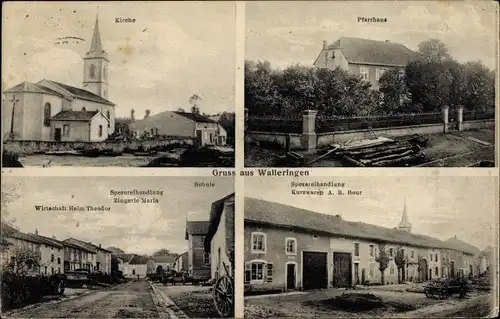Ak Vallerange Walleringen Lothringen Moselle, Kirche, Spezereihandlung, Schule, Wirtschaft