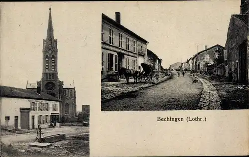 Ak Béchy Bechingen Lothringen Moselle, Straßenpartie, Kirche